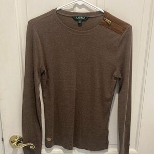 Lauren Brown Long Sleeve Top with Shoulder Detail